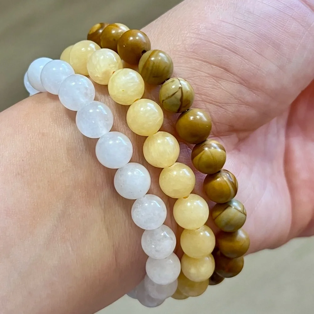 8mm white quartz, yellow‎ aventurine and jasper bracelet set